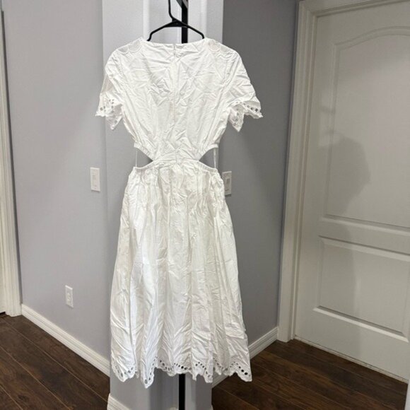 Self-Portrait White Broderie Scallop Midi Dress Cottagecore Prairie Side Sz 6 - Picture 9 of 10